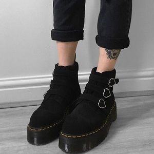 RARE Dr. Martens x Lazy Oaf Boots in black Suede Heart Buckle Size 7